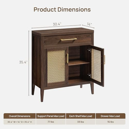 30" Sideboard Buffet Cabinet with Adjustable Shelf, Espresso Walnut, view 3