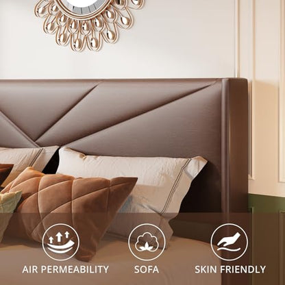 Queen Size Bed Frame with Upholstered Wingback Headboard, view 5