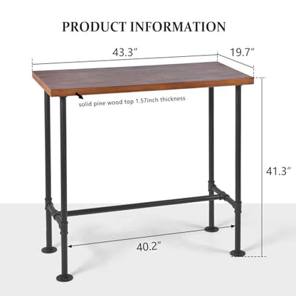 DIY Industrial Design Pipe Dining Table Casual Pub BAR Laptop Table Modern Studio Wood and Metal Rectangular Dining Table homeoffice Desk Breakfast high bar Table Brown Desktop 43.3" × 19.7"