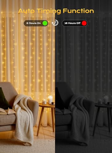 600 LED Curtain String Lights, 20 FT Hanging Fairy Lights with Remote, 8 Modes, Waterproof Window Lights for Bedroom Backdrop Wedding Outdoor Christmas Party, Warm White