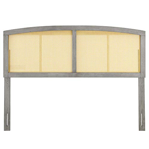 Halcyon Cane Woven Rattan Queen Headboard | Serene Island Vibe | Mid-Century Modern Design | Natural Wood Frame | Durable Rubberwood | Gray