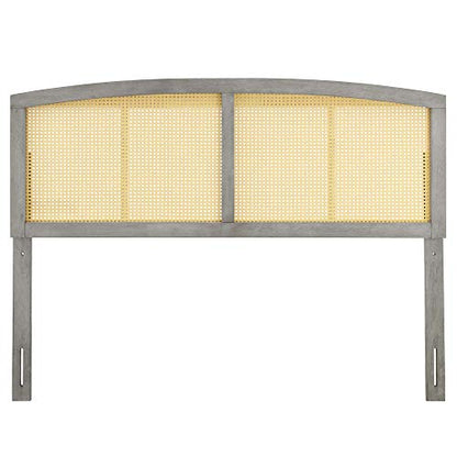 Halcyon Cane Woven Rattan Queen Headboard | Serene Island Vibe | Mid-Century Modern Design | Natural Wood Frame | Durable Rubberwood | Gray