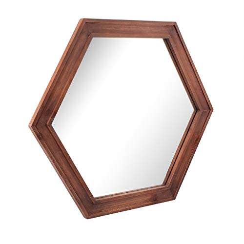Decorative 24" Hexagon Wall Mirror with Redwood Frame and Attached Hanging Bracket, Decorative Country Rustic Decor for The Living Room, Bedroom, Bathroom, Hallway, and Entryway