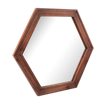 Decorative 24" Hexagon Wall Mirror with Redwood Frame and Attached Hanging Bracket, Decorative Country Rustic Decor for The Living Room, Bedroom, Bathroom, Hallway, and Entryway