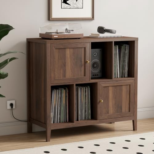 Modern Record Player Stand, Vinyl Record Storage Cabinet, Brown, view 2