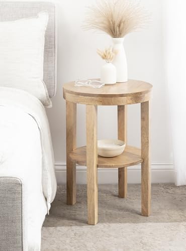 Talcott Modern Round Wood Side Table, 16 x 16 x 24, Natural Wood, Transitional Decorative Two-Tier End Table for Use as a Bedroom Nightstand or Living Room Accent