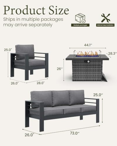 Outdoor Aluminum Furniture Set with Fire Pit Table, view 3