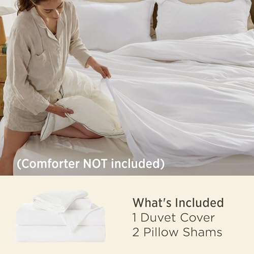 Prewashed Duvet Cover Queen, Cotton-Like Soft Bedding Set, White, view 3