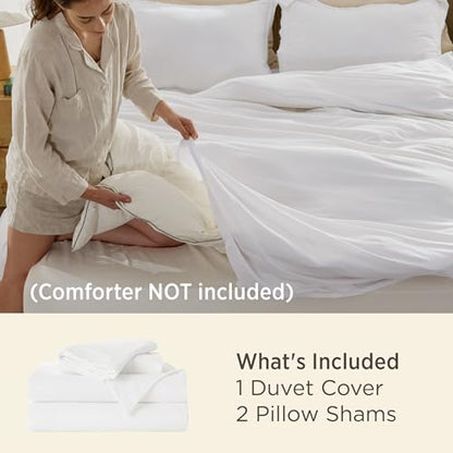 Prewashed Duvet Cover Queen, Cotton-Like Soft Bedding Set, White, view 3