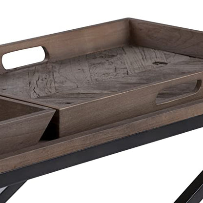 Damien SOLID AGED ELM WOOD and Metal 50 inch Wide Modern Industrial Console Table in Distressed Natural Elm for the Living room Entryway and Bedroom