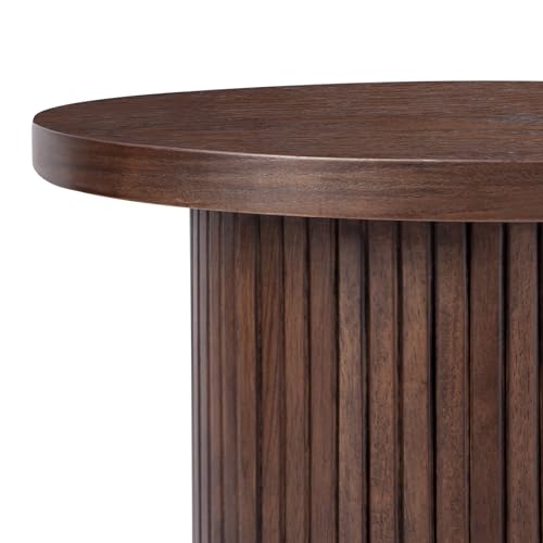 Walnut Pedestal Side Table 16.93'' Dia, Mid Century Modern Farmhouse Accent End Table, Fluted Base Design, Fully Assembled, for The Living Room and Bedroom, 22.44" Tall