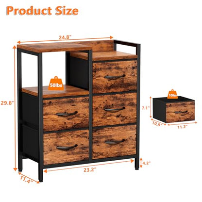 Rustic Brown Dressers for Bedroom, 5 Drawer Dresser for Closet, view 4