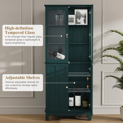 72" China Cabinet, Freestanding Kitchen Pantry with Tempered Glass Doors, view 5