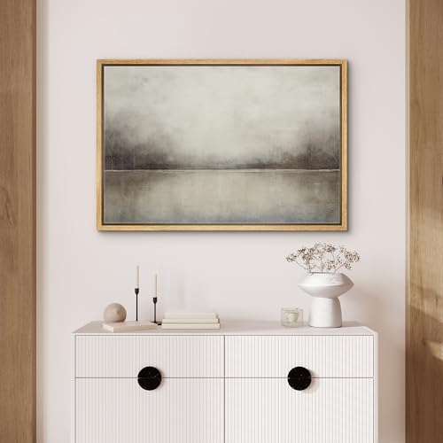 Framed Canvas Print Wall Art Abstract Landscape Wilderness Impressionism Traditional Scenic for Living Room, Bedroom, Office - 24"x36" Natural