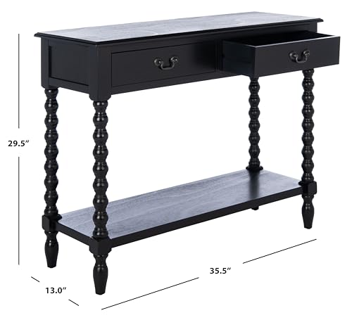 SAFAVIEH Furniture - Athena 2-Drawer Console Table - Black - Solid Wood - Farmhouse Classic Design - Ideal for Entryway, Living Room, Hallway, 35.5" W x 13" D x 29.5" H (CNS5702B)