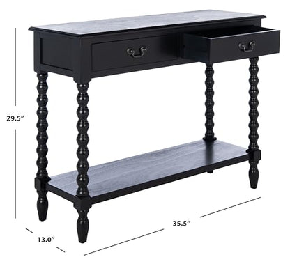 SAFAVIEH Furniture - Athena 2-Drawer Console Table - Black - Solid Wood - Farmhouse Classic Design - Ideal for Entryway, Living Room, Hallway, 35.5" W x 13" D x 29.5" H (CNS5702B)