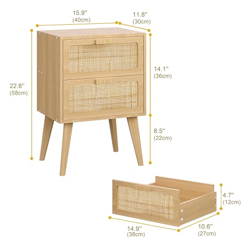 Rattan Nightstand, Natural End Table, Bedside Table, view 3