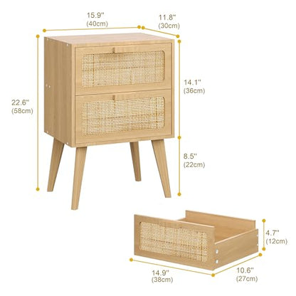Rattan Nightstand, Natural End Table, Bedside Table, view 3