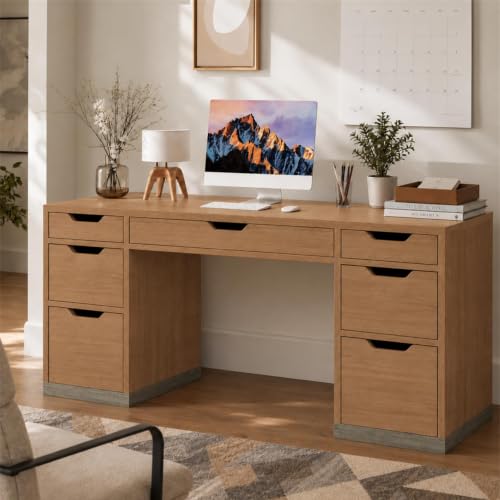 Executive Desk with Drawers, Office Desk with Stoarge, Brown, view 2
