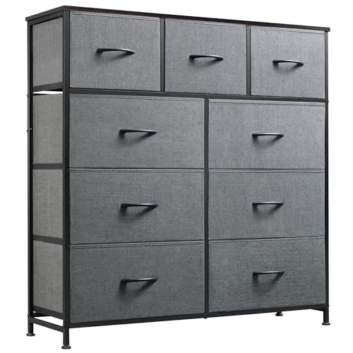 Tall Dresser for Bedroom, 9 Drawer Chest of Drawers, Dark Grey, view 2