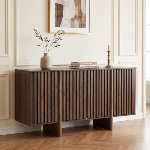 Walnut Wooden Buffet Cabinet with Storage, 64" Large Sideboard Cabinet, view 2