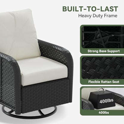7-Piece Patio Furniture Set with Thick Cushions, Wicker Rattan Outdoor Sectional Sofa with High Back Swivel Rocker Chairs, Outdoor Patio Furniture Set with Coffee Table & Ottoman, Beige