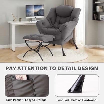 Lazy Chair with Ottoman, Comfy Reading Accent Chair, Dark Grey, view 6