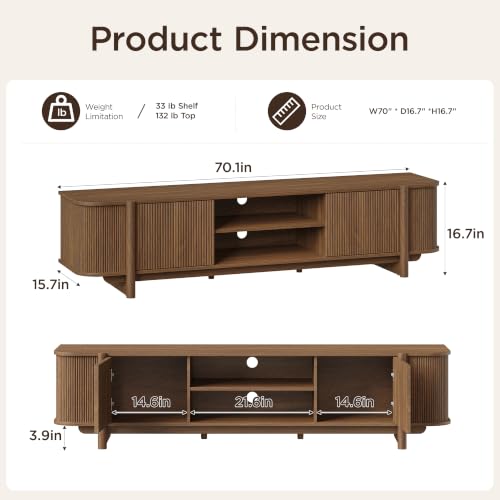 70" Mid Century TV Stand for TVs up to 80 Inch, view 3