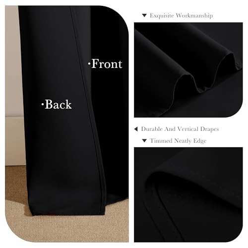 Pony DACNE Black Blackout Curtains for Bedroom 2 Panels Set - Light Reducing Solid Grommet Thermal Insulated Window Black Out Drapes for Living Room, 42 Wide by 60 inch Long