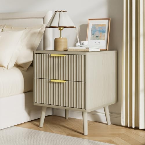 Fluted Dresser and Nightstand Set, 3 Pieces Bedroom Set, 55 Inch Wide 6-Drawer Dresser & 2-Drawer Nightstands Set of 2, Modern Dressers Set for Bedroom, Hallway, Beige