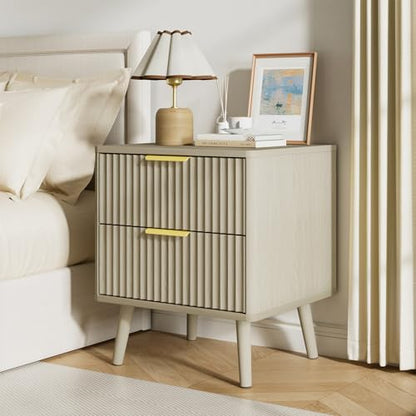 Fluted Dresser and Nightstand Set, 3 Pieces Bedroom Set, 55 Inch Wide 6-Drawer Dresser & 2-Drawer Nightstands Set of 2, Modern Dressers Set for Bedroom, Hallway, Beige