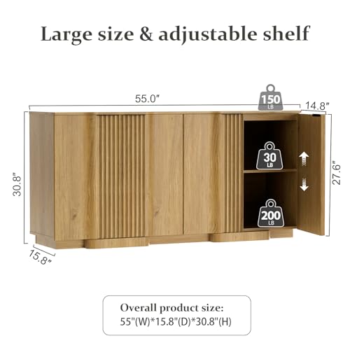 Fluted Buffet Cabinet with Storage, 55" Accent Sideboard Credenza, view 3