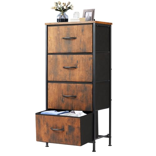 Nightstand, Bedside Table with 4 Fabric Drawers, view 2