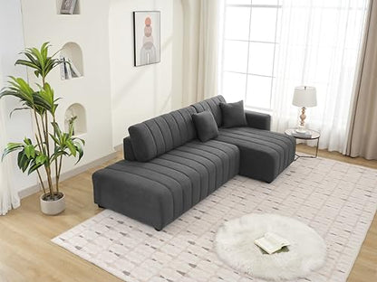 Plush L Shaped Tufted Corner Sofa with Decorative Pillows