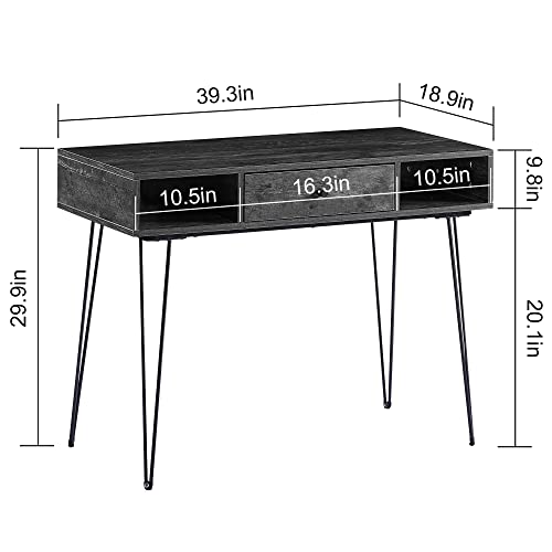 39.3" Home Office Work Table with Drawers,Computer Desk with Hairpin Leg for Writing/Study,Charcoal Grey