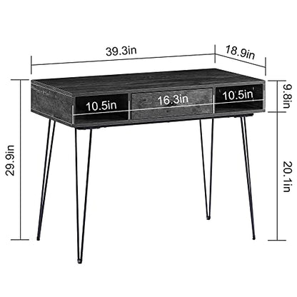 39.3" Home Office Work Table with Drawers,Computer Desk with Hairpin Leg for Writing/Study,Charcoal Grey