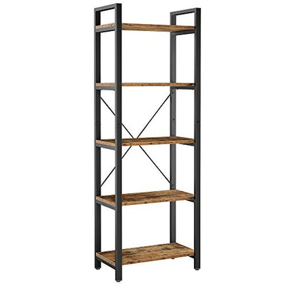 Bookshelf, 5-Tier Book Shelf, 110 lbs/Shelf Vintage Industrial Style Bookshelves for Living Room and Home Office, Vintage Brown