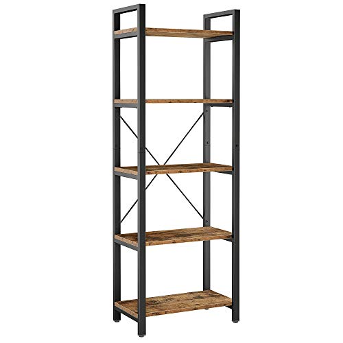 Bookshelf, 5-Tier Book Shelf, 110 lbs/Shelf Vintage Industrial Style Bookshelves for Living Room and Home Office, Vintage Brown