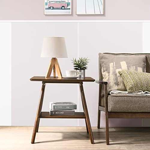 Arona Mid-Century Modern Wood Shelf End Table, Walnut Finish