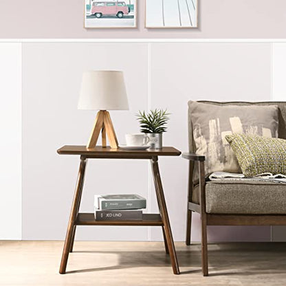 Arona Mid-Century Modern Wood Shelf End Table, Walnut Finish