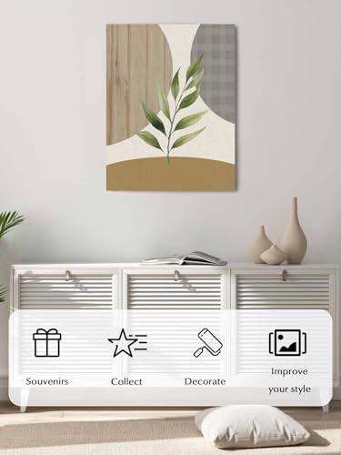 NuYeBiofx Delicate Leaf Branch Canvas Wall Art Prints,48"x32" Framed Picture Artwork Retro Muted Abstract Circles Printed Canvas Oil Painting for Living Room Bedroom Office,Ready to Hang