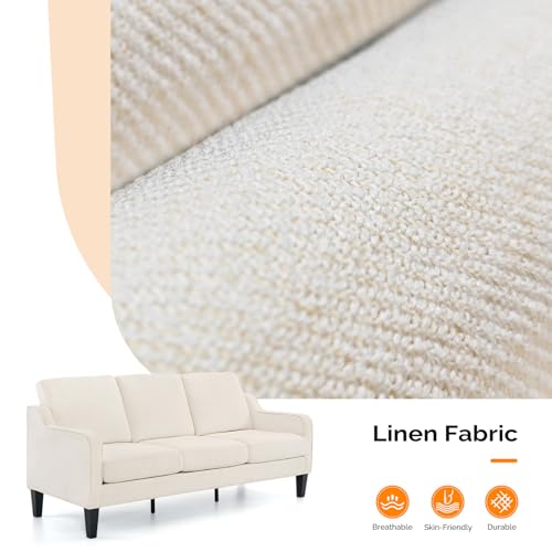 Small Couch Sofa 71" Comfy Couches for Living Room Beige 3 Seat Sofa Couch Mid Century Modern Sofa Furniture Couches with Scooped Arms for Small Spaces, Bedroom, Apartment, Studio