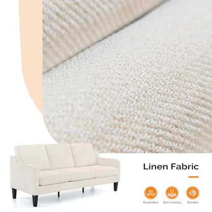 Small Couch Sofa 71" Comfy Couches for Living Room Beige 3 Seat Sofa Couch Mid Century Modern Sofa Furniture Couches with Scooped Arms for Small Spaces, Bedroom, Apartment, Studio