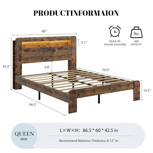 Queen Wood Bed Frame with Storage Headboard and Charging Station, view 3