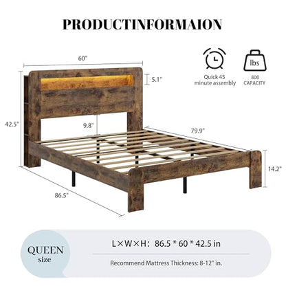 Queen Wood Bed Frame with Storage Headboard and Charging Station, view 3