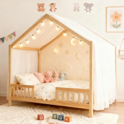 Full Size Montessori Toddler Floor Bed with Canopy and Roof, view 4