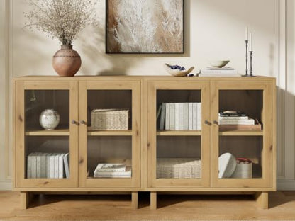 63" Storage Cabinet, Modular Sideboard Buffet Cabinet with Glass Doors-Oak, view 2
