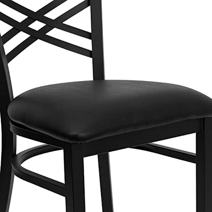 Hercules Series "X" Back Metal Restaurant Chairs, Modern Upholstered Armless Dining Chairs for Restaurants/Kitchens, Set of 2, Black