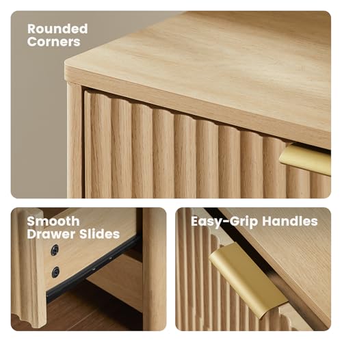 Amada Fluted 6 Drawer Dresser, Modern Wood Chest of Drawers, Natural Oak, view 6