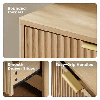 Amada Fluted 6 Drawer Dresser, Modern Wood Chest of Drawers, Natural Oak, view 6